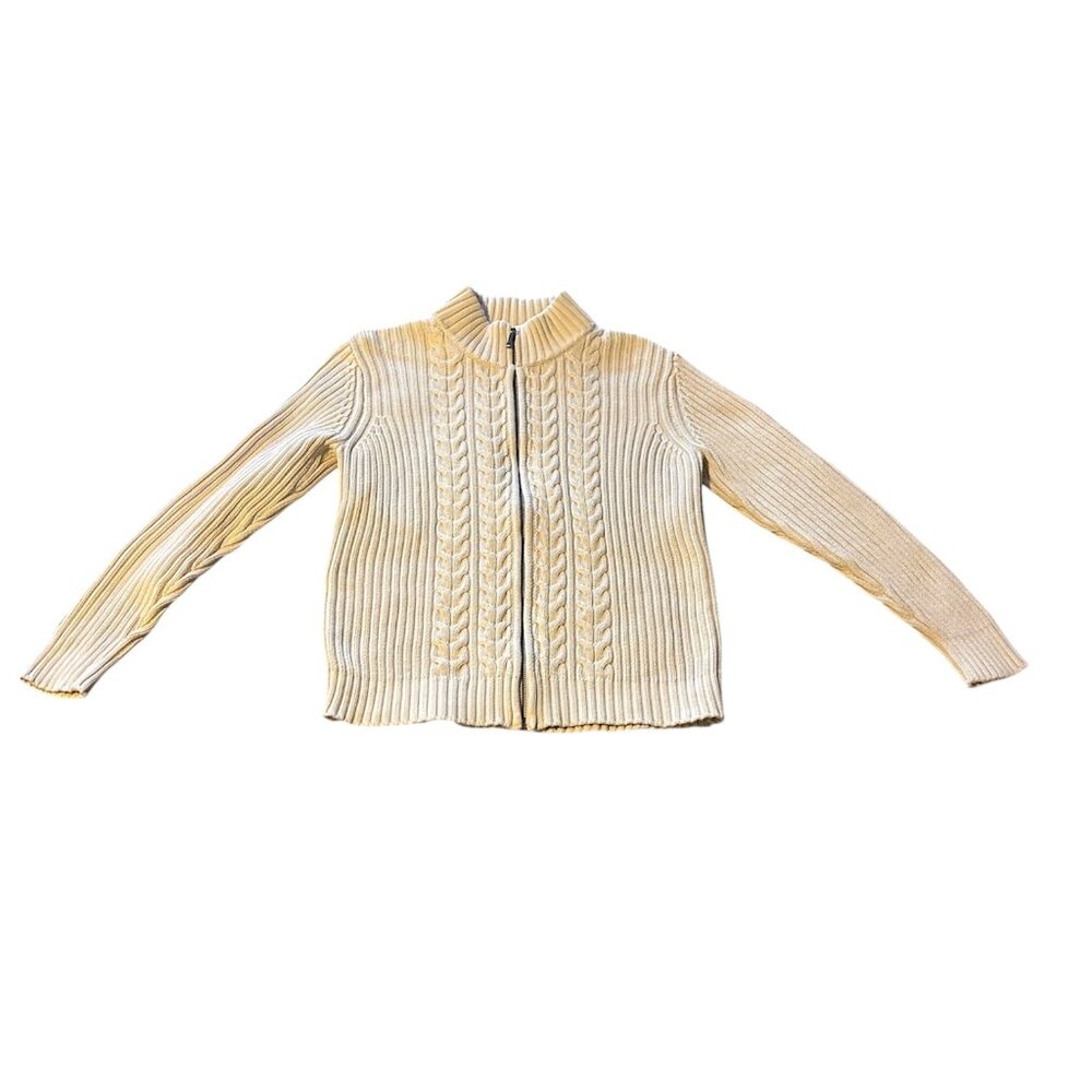 Lands’ End Vintage Cable Knit Zip Cardigan 100% Cotton Made in Japan Petite SZ S - Picture 3 of 11